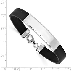 Sterling Silver Rhodium-plated ID Black Rubber Bracelet XGBKSS14-8