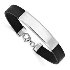 Sterling Silver Rhodium-plated ID Black Rubber Bracelet XGBKSS14-8