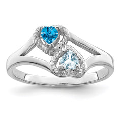 Sterling Silver Rhodium-plated Synthetic 2 Stone Mother's Ring