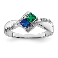 Sterling Silver Rhodium-plated Synthetic 2 Stone Mother's Ring