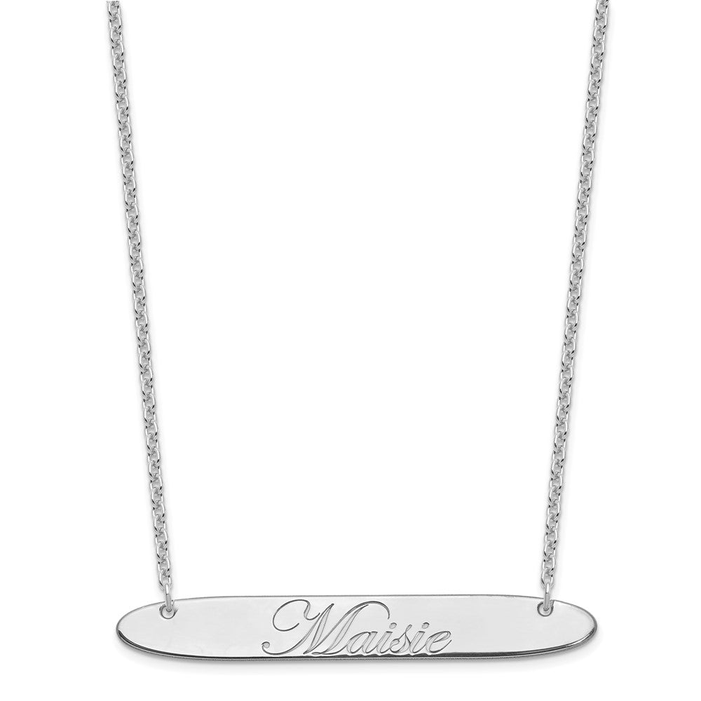 SS/Rhodium-plated Large Oblong EDWARDIAN SCRIPT Bar Necklace XNA1226SS