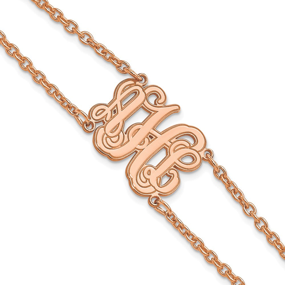 SS/Rose-plated Double Chain Etched Monogram Bracelet XNA1264RP