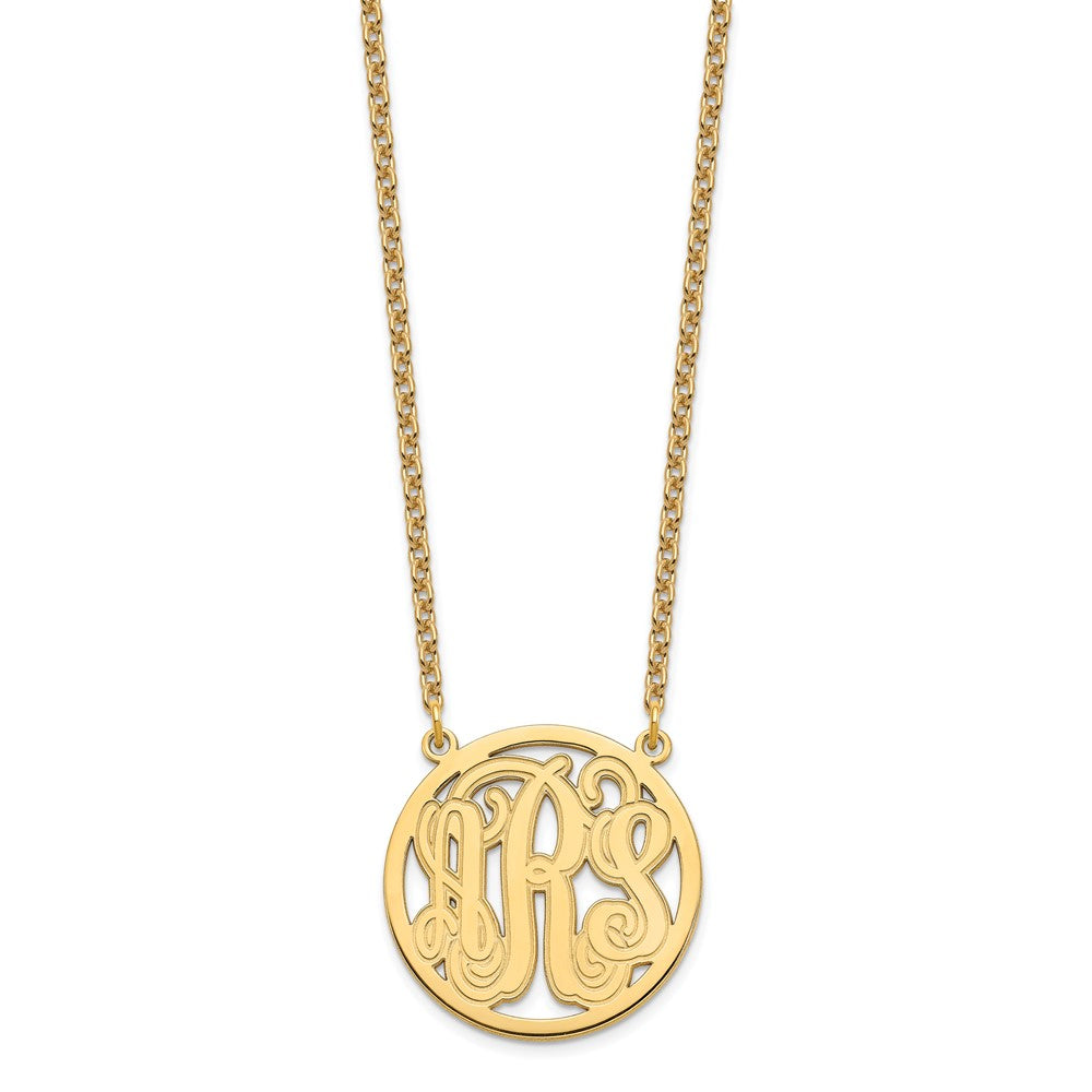 Sterling Silver/Gold-plated Etched Round Monogram Necklace XNA566GP