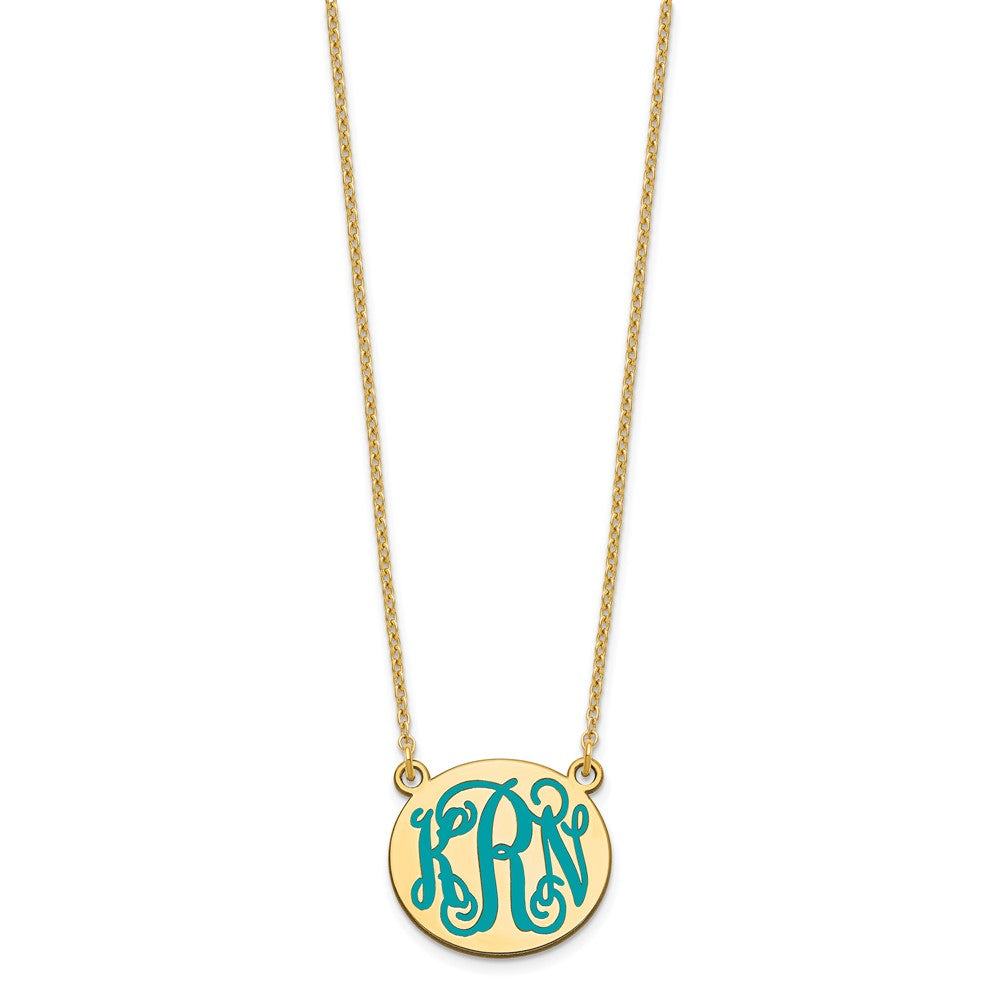 Sterling Silver/Gold-plated Small Round Epoxy Monogram Necklace XNA583GP