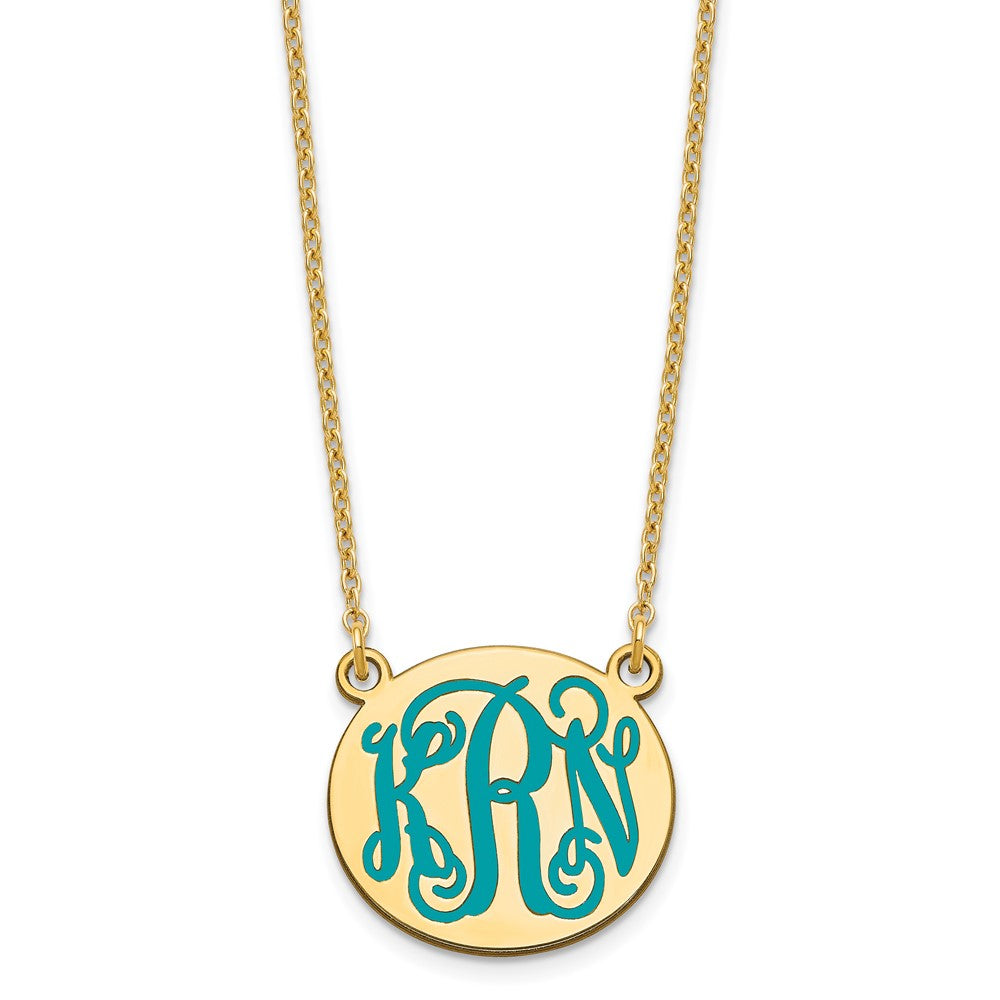 Sterling Silver/Gold-plated Small Round Epoxy Monogram Necklace XNA583GP