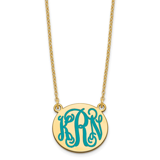 Sterling Silver/Gold-plated Small Round Epoxy Monogram Necklace XNA583GP
