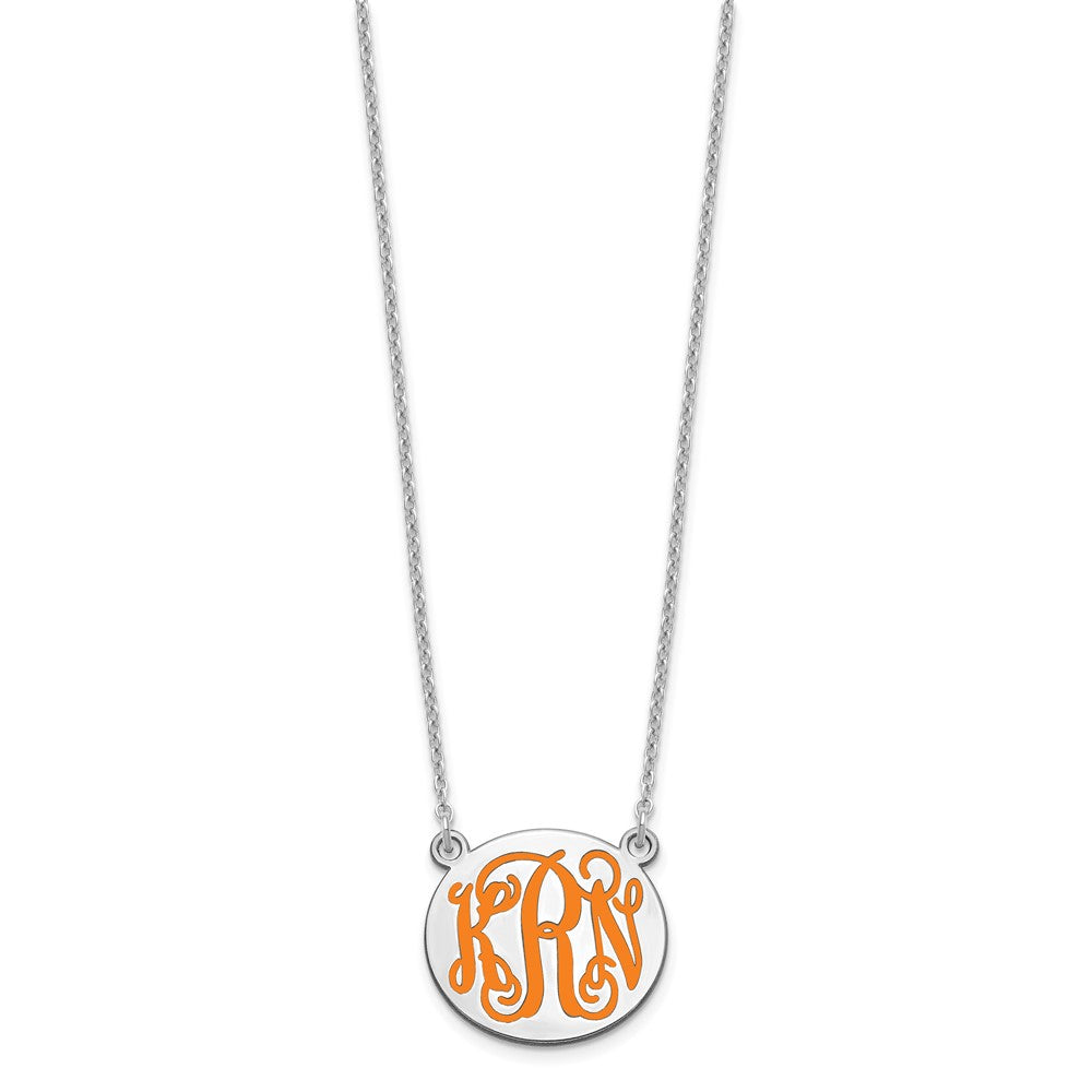 SS/Rhodium-plated Small Round Epoxy Monogram Necklace XNA583SS