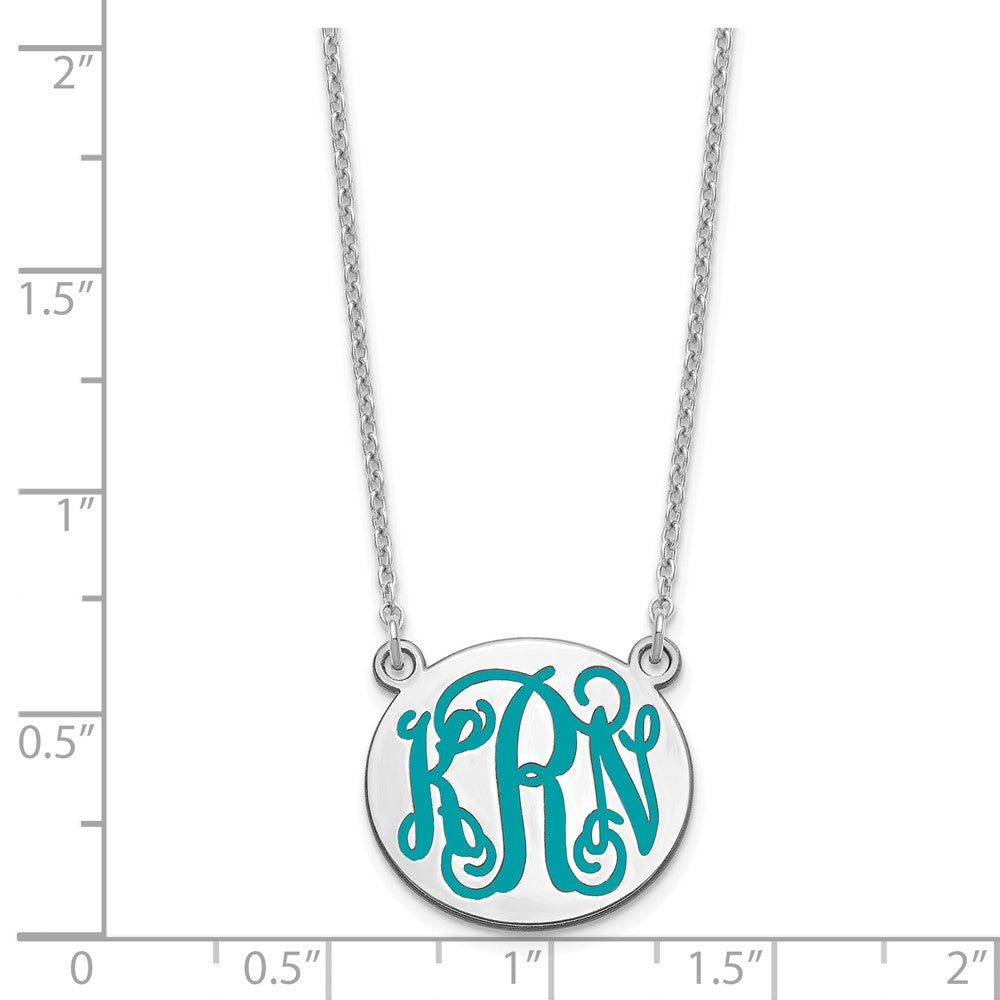 SS/Rhodium-plated Small Round Epoxy Monogram Necklace XNA583SS
