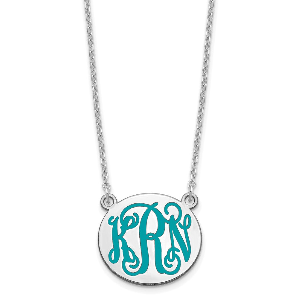 SS/Rhodium-plated Small Round Epoxy Monogram Necklace XNA583SS