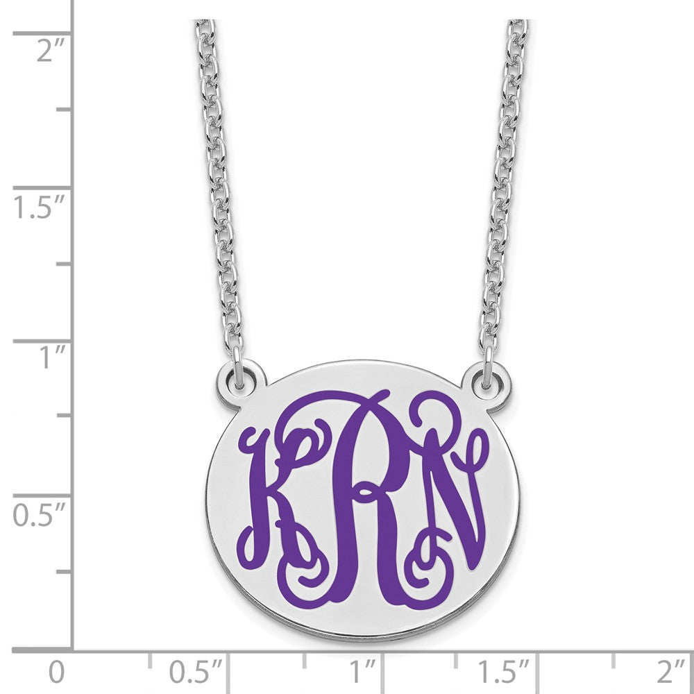SS/Rhodium-plated Medium Round Epoxy Monogram Necklace XNA584SS