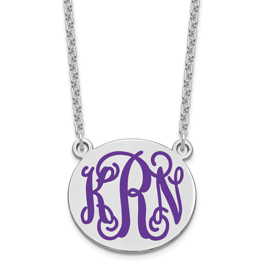 SS/Rhodium-plated Medium Round Epoxy Monogram Necklace XNA584SS