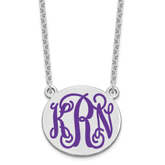 SS/Rhodium-plated Medium Round Epoxy Monogram Necklace XNA584SS