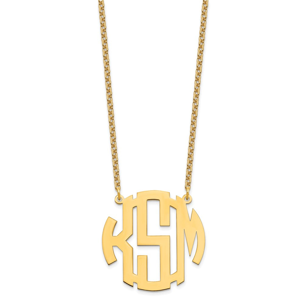 Sterling silver/Gold-plated Large Round Monogram Necklace XNA589GP
