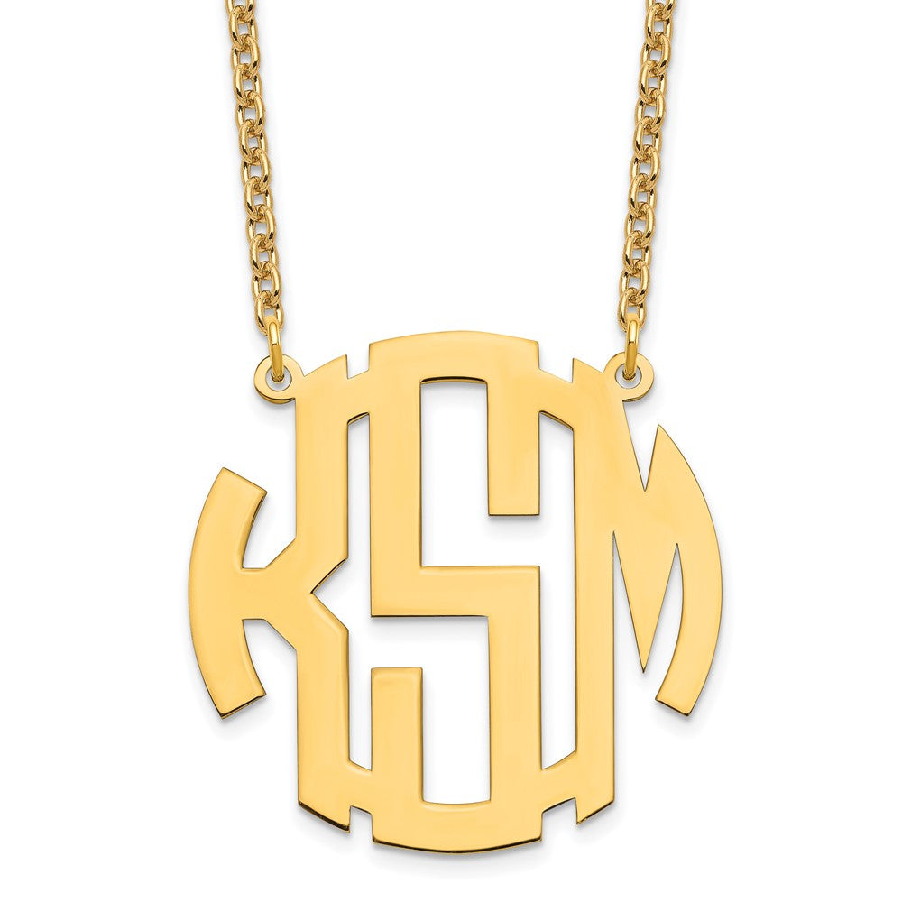 Sterling silver/Gold-plated Large Round Monogram Necklace XNA589GP