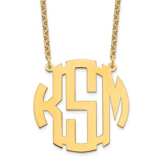 Sterling silver/Gold-plated Large Round Monogram Necklace XNA589GP