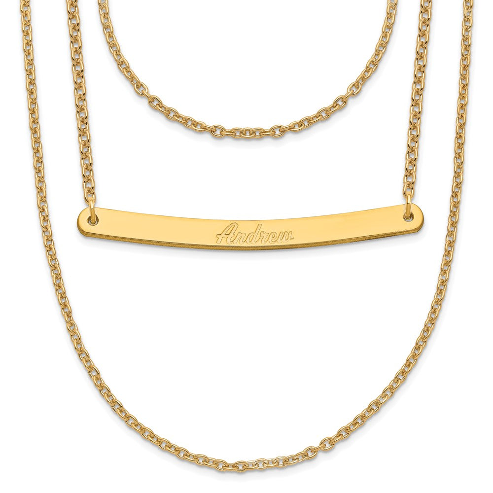Sterling Silver/Gold-plated Brushed 3 Chain 1 Bar Necklace XNA651GP