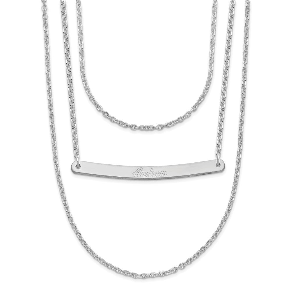 Sterling Silver/Rhodium-plated Brushed 3 Chain 1 Bar Necklace XNA651SS