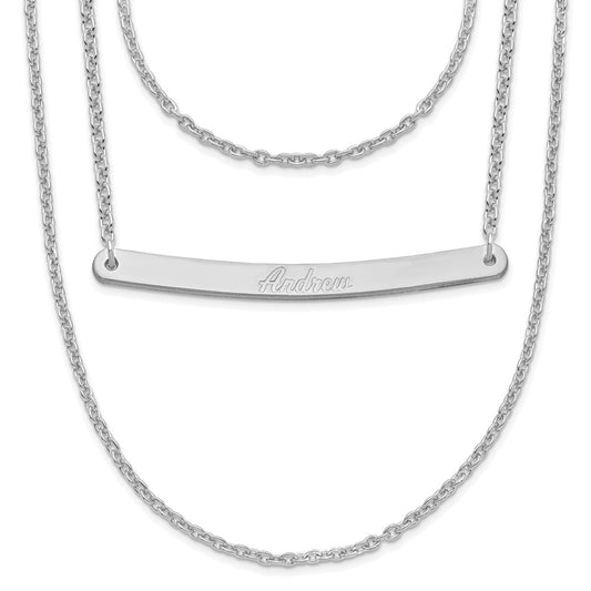 Sterling Silver/Rhodium-plated Brushed 3 Chain 1 Bar Necklace XNA651SS