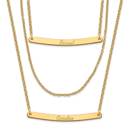 Sterling Silver/Gold-plated Brushed  3 Chain 2 Bar Necklace XNA652GP