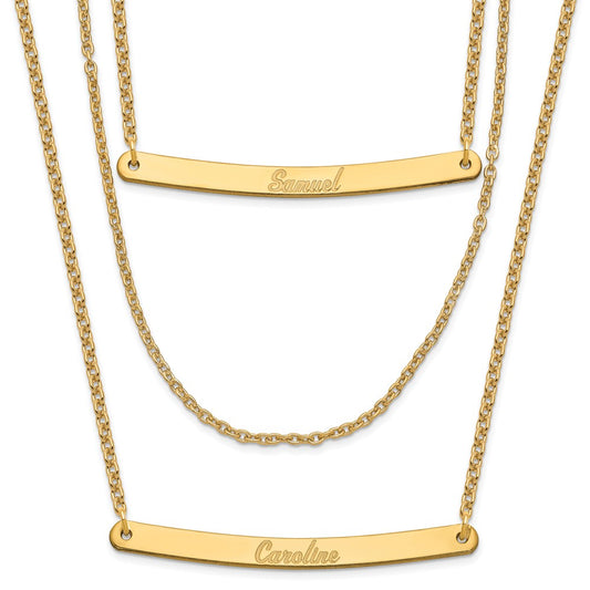 Sterling Silver/Gold-plated Brushed  3 Chain 2 Bar Necklace XNA652GP