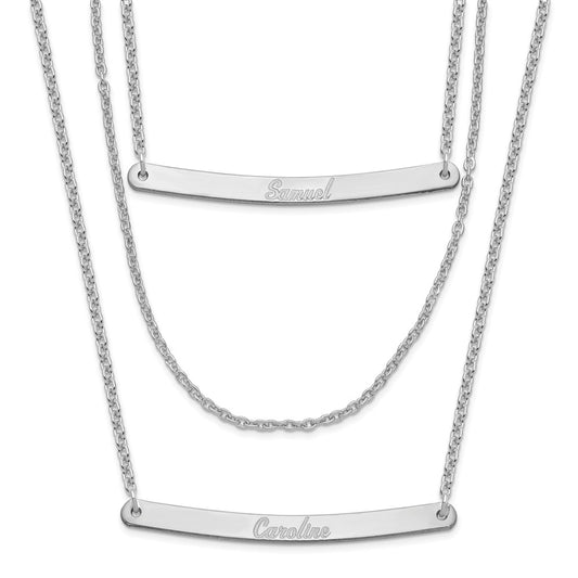Sterling Silver/Rhodium-plated Brushed 3 Chain 2 Bar Necklace XNA652SS