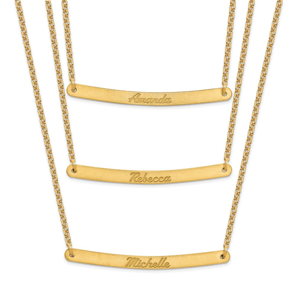 Sterling Silver/Gold-plated Brushed 3 Chain 3 Bar Necklace XNA653GP