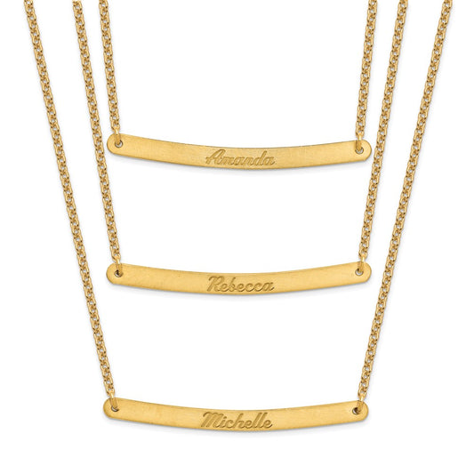 Sterling Silver/Gold-plated Brushed 3 Chain 3 Bar Necklace XNA653GP