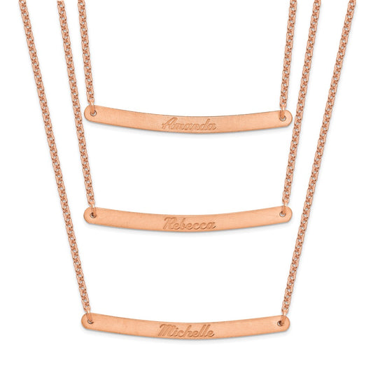 Sterling Silver/Rose-plated Brushed 3 Chain 3 bar Necklace XNA653RP