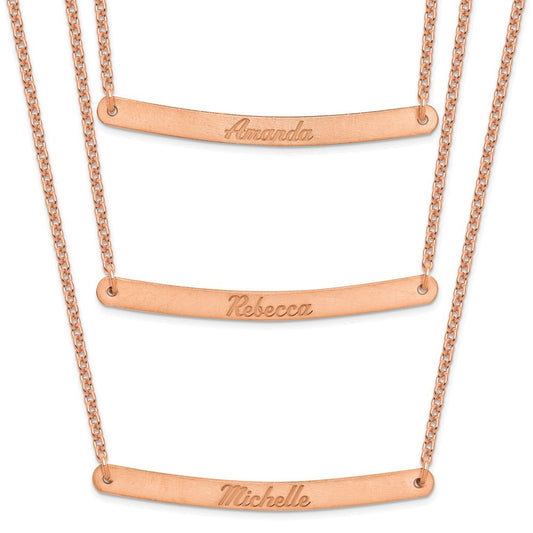 Sterling Silver/Rose-plated Brushed 3 Chain 3 bar Necklace XNA653RP
