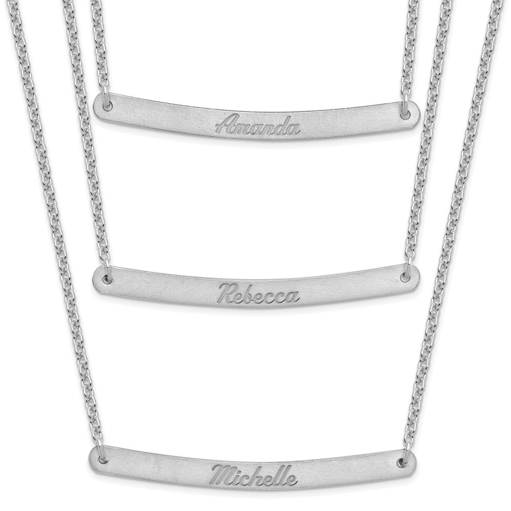 Sterling Silver/Rhodium-plated Brushed 3 Chain 3 Bar Necklace XNA653SS