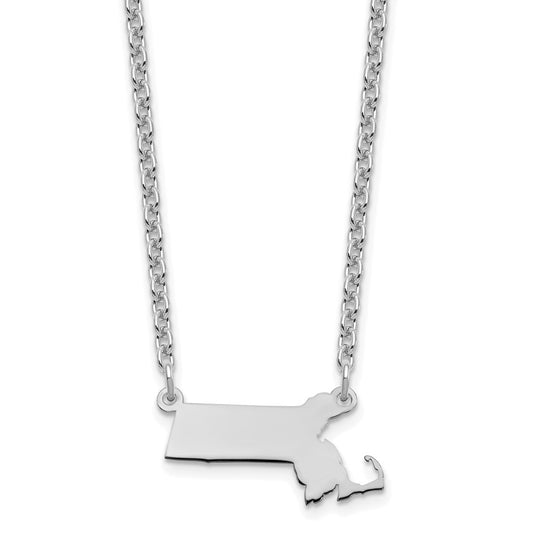 Sterling Silver/Rhodium-plated Massachusetts State Necklace XNA706SS-MA