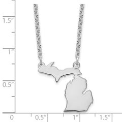 Sterling Silver/Rhodium-plated Michigan State Necklace XNA706SS-MI