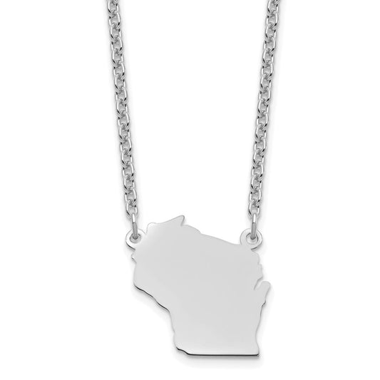Sterling Silver/Rhodium-plated Wisconsin State Necklace XNA706SS-WI