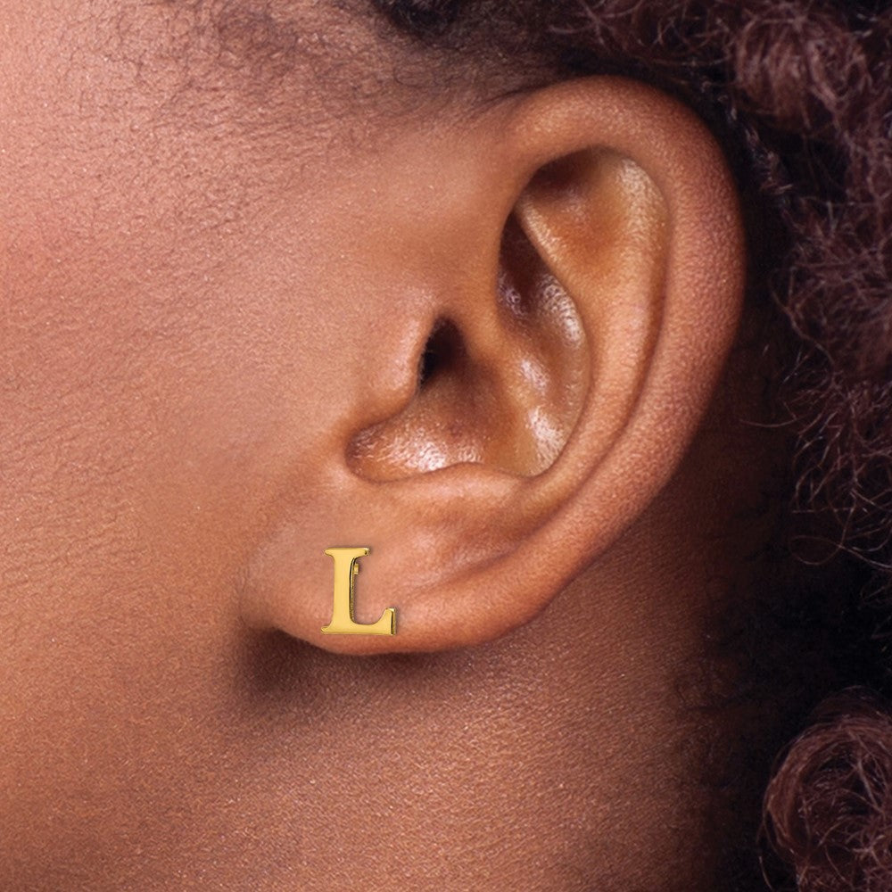 XNE46GP_L Sterling Silver Gold-plated Letter L Initial Post Earrings