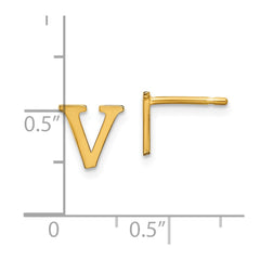 XNE46GP_V Sterling Silver Gold-plated Letter V Initial Post Earrings