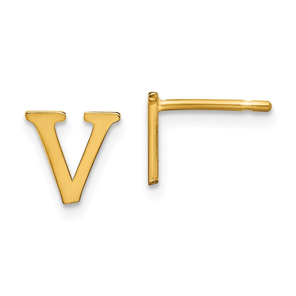 XNE46GP_V Sterling Silver Gold-plated Letter V Initial Post Earrings
