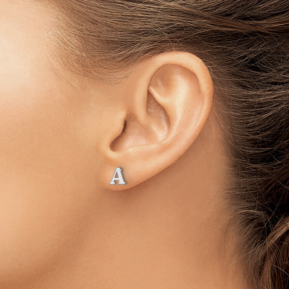 XNE46SS_A Sterling Silver Rhodium-plated Letter A Initial Post Earrings