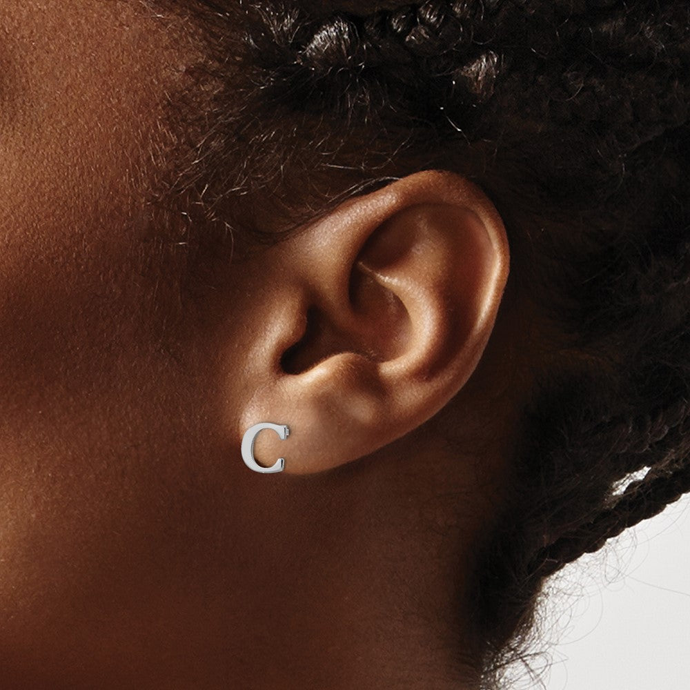 XNE46SS_C Sterling Silver Rhodium-plated Letter C Initial Post Earrings