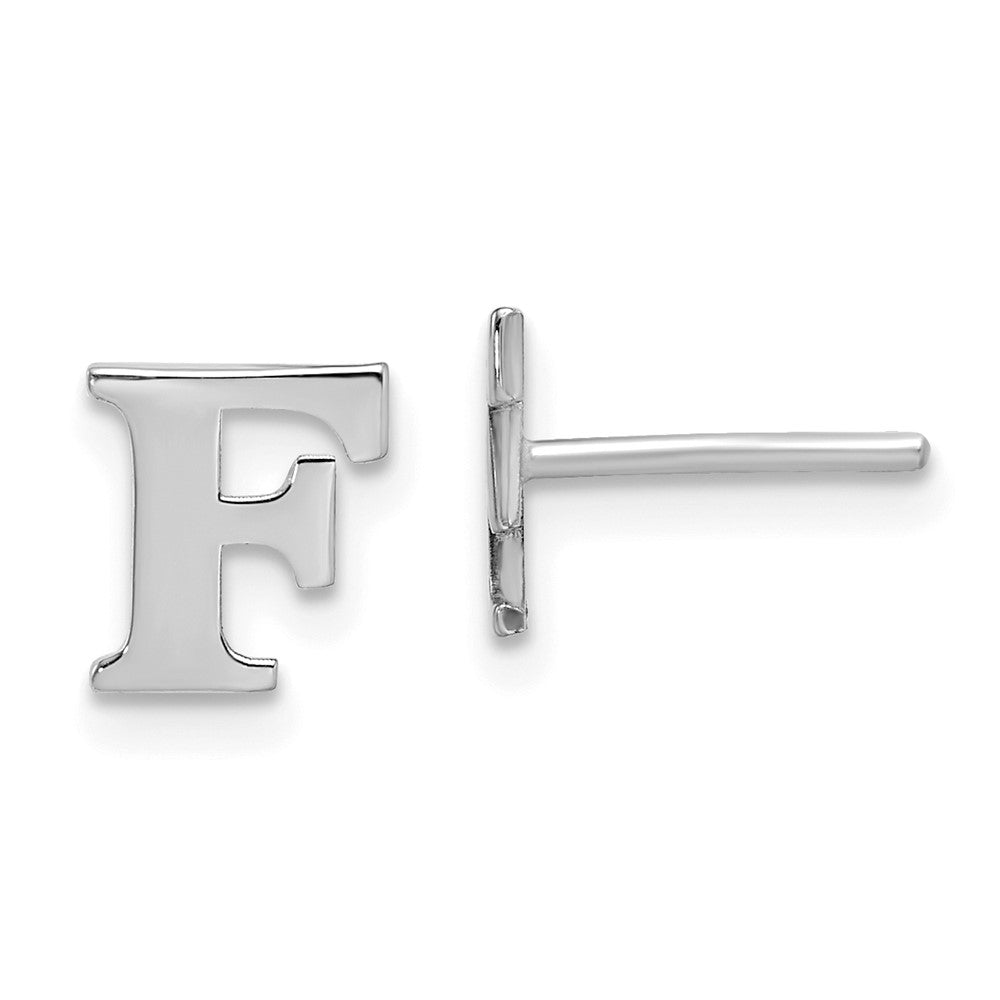 XNE46SS_F Sterling Silver Rhodium-plated Letter F Initial Post Earrings