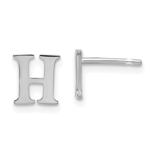 XNE46SS_H Sterling Silver Rhodium-plated Letter H Initial Post Earrings