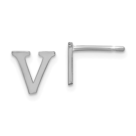 XNE46SS_V Sterling Silver Rhodium-plated Letter V Initial Post Earrings