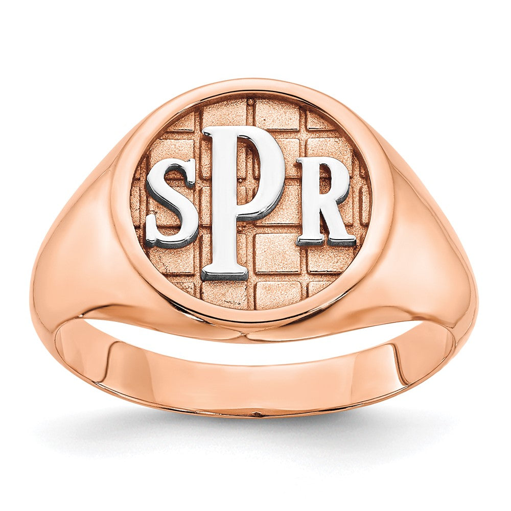 Sterling Silver/Rose-plated Textured Monogram Signet Ring