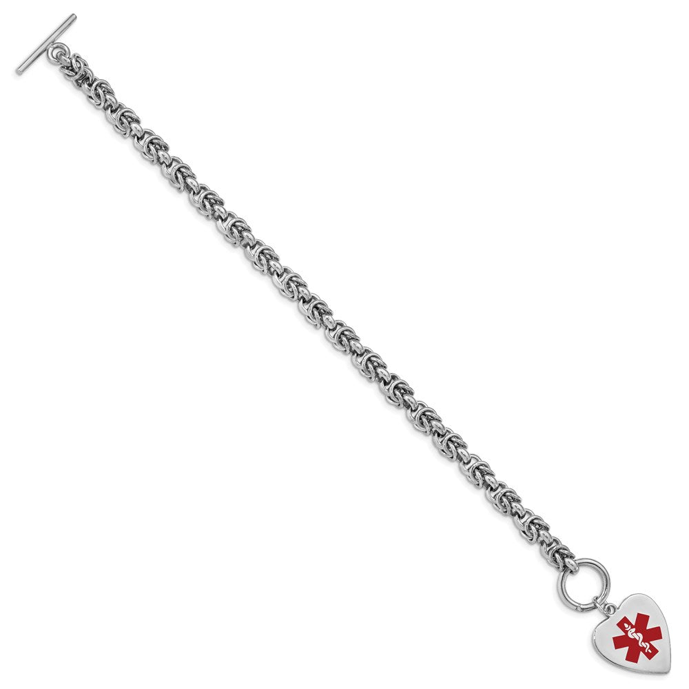 Sterling Silver RH-pltd Engraveable Enamel Heart Medical ID Bracelet XSM101
