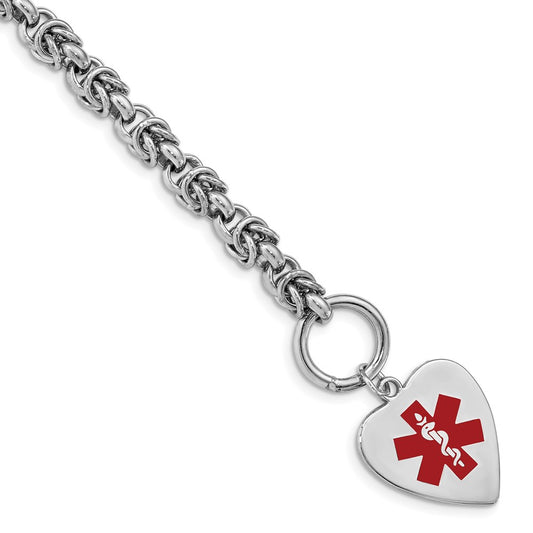 Sterling Silver RH-pltd Engraveable Enamel Heart Medical ID Bracelet XSM101
