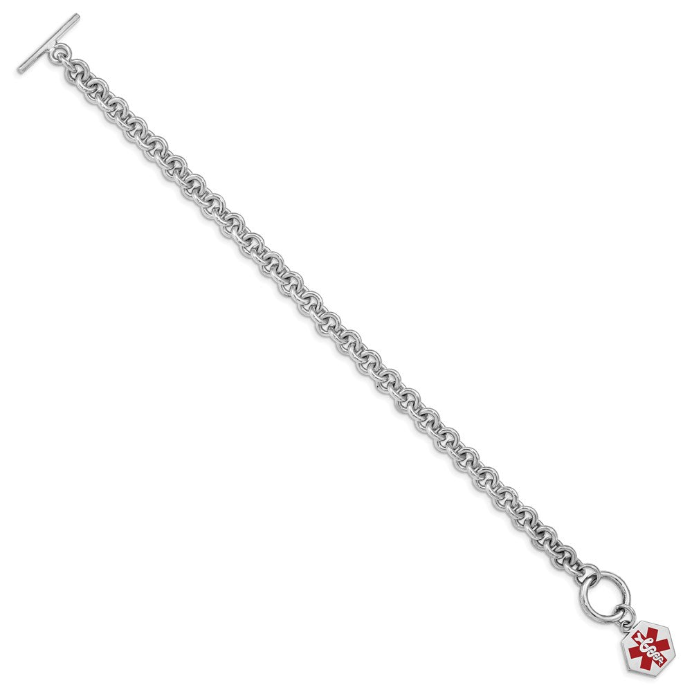 Sterling Silver Rhodium Engraveable Enamel Hexagon Medical ID Bracelet XSM105
