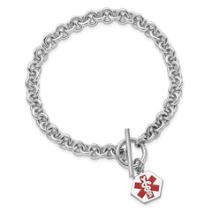 Sterling Silver Rhodium Engraveable Enamel Hexagon Medical ID Bracelet XSM105