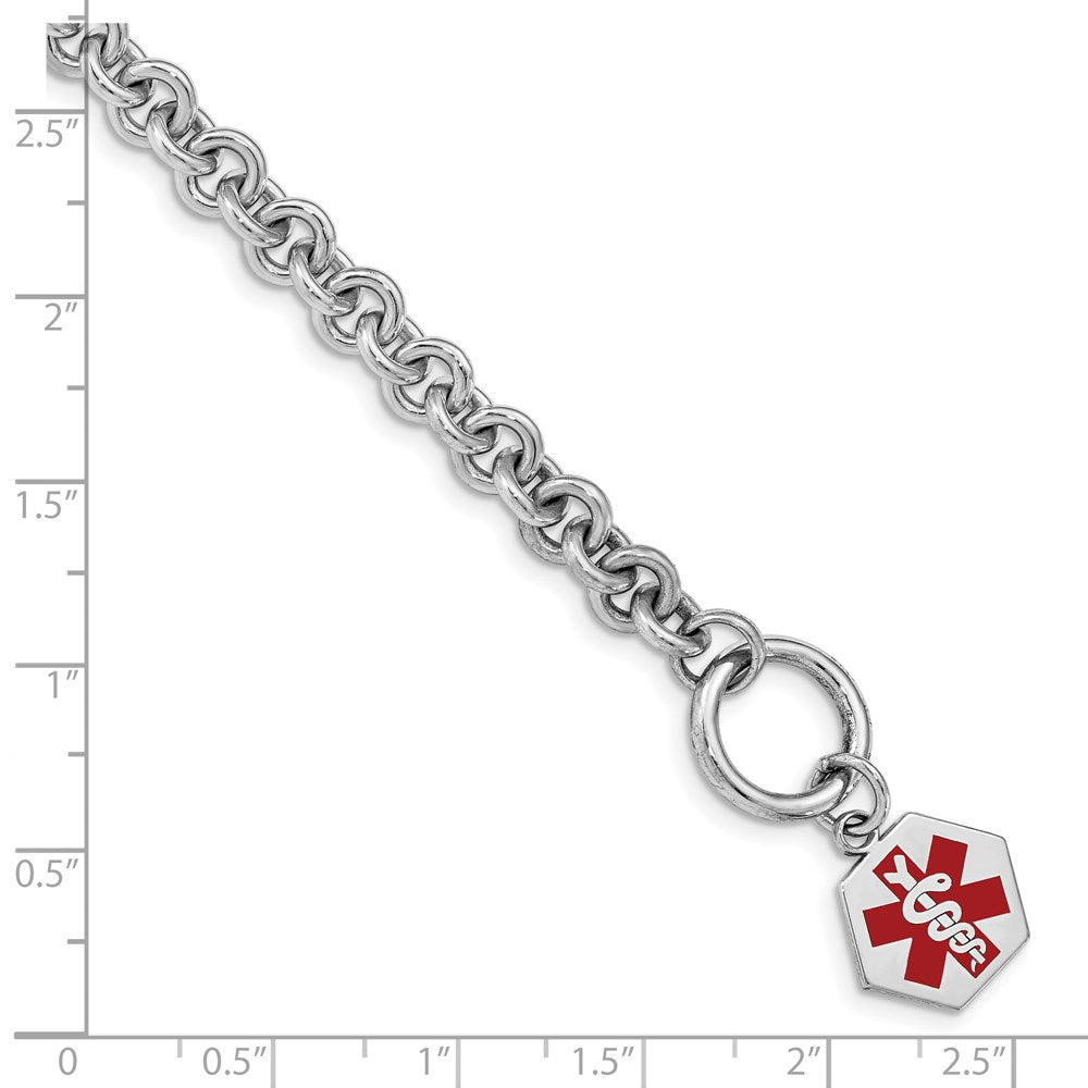 Sterling Silver Rhodium Engraveable Enamel Hexagon Medical ID Bracelet XSM105