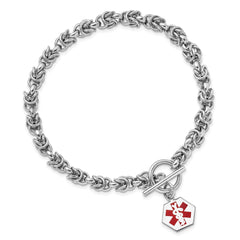 Sterling Silver Rhodium Engraveable Enamel Hexagon Medical ID Bracelet XSM113