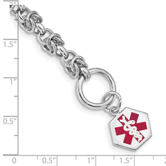 Sterling Silver Rhodium Engraveable Enamel Hexagon Medical ID Bracelet XSM113