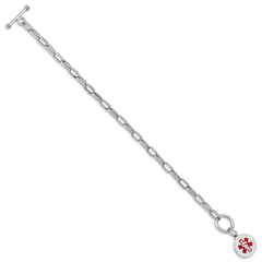 Sterling Silver Rhodium Engraveable Enamel Disc Medical ID Bracelet XSM114